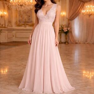 Lulus Dress Womens S Blush Maxi Gown Lace Chiffon DO RE MI Goddess Event Wedding
